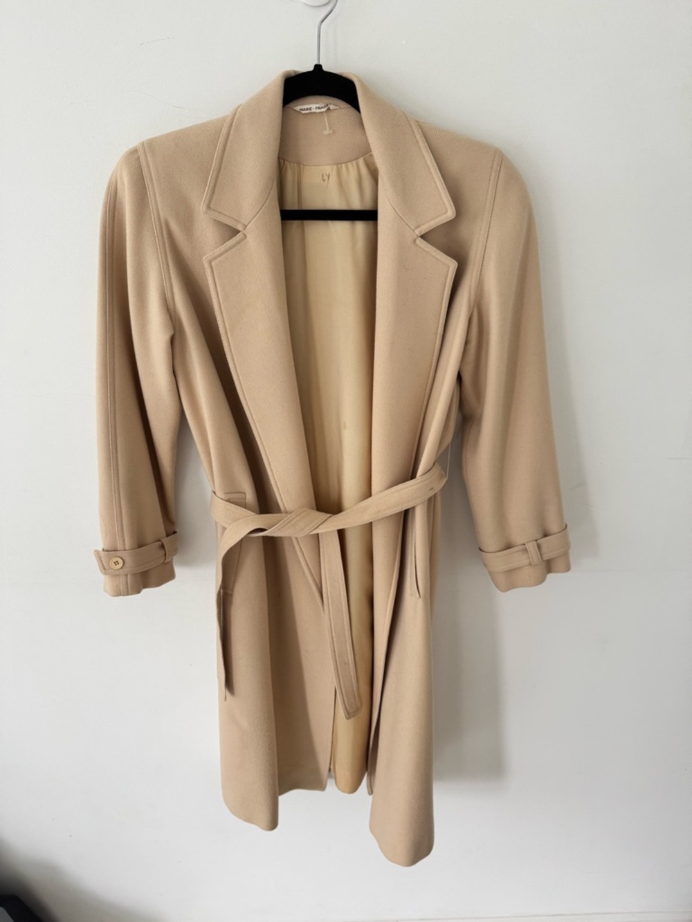 Vintage Classic Beige Belted wool Trench Coat